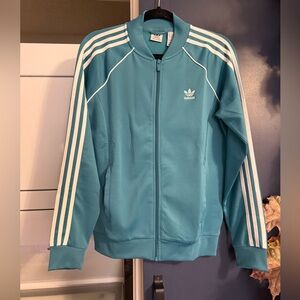 Adidas Teal Zip-Up Jacket with White Stripes